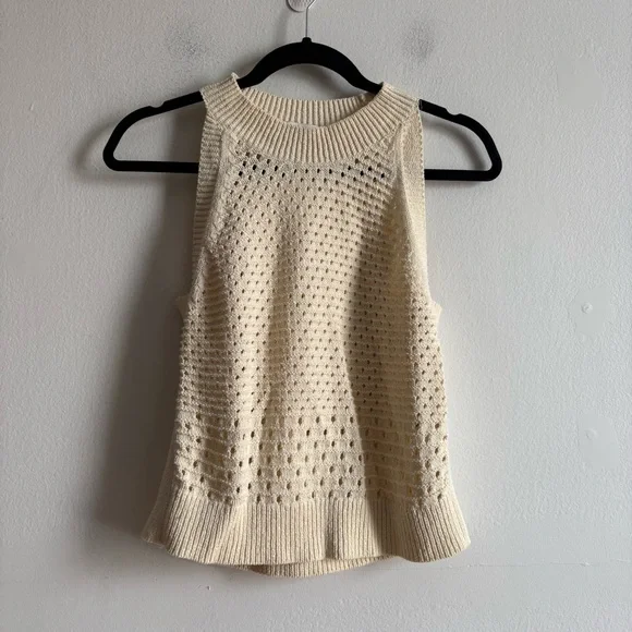 Aritzia Wilfred Sz S Cotton Blend Cream Open Knit Sleeveless Tank Top - Picture 2 of 8